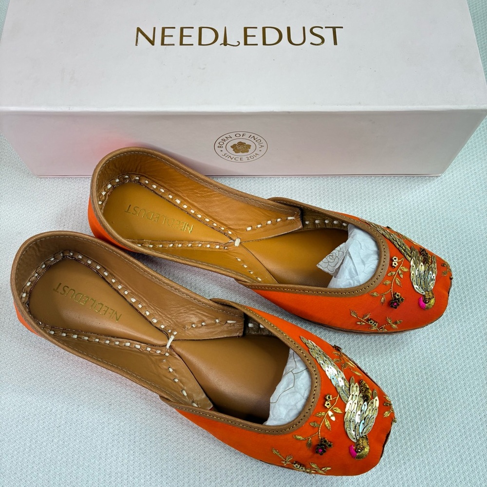 Orange Embroidered Flats